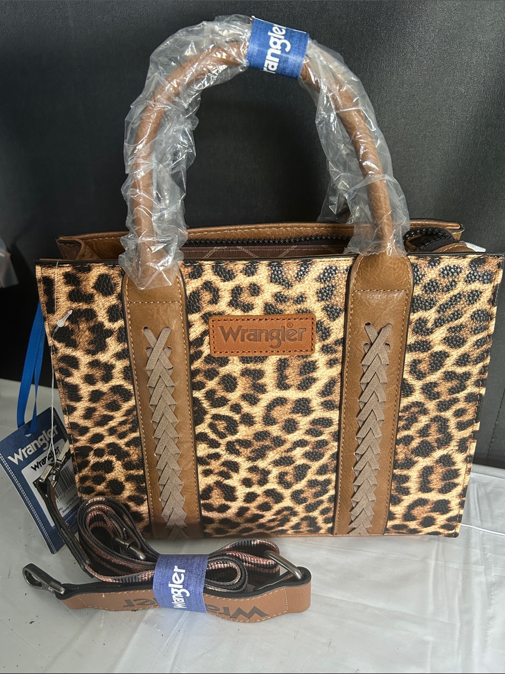 Wrangler Leopard-Print Satchel with Tan Trim